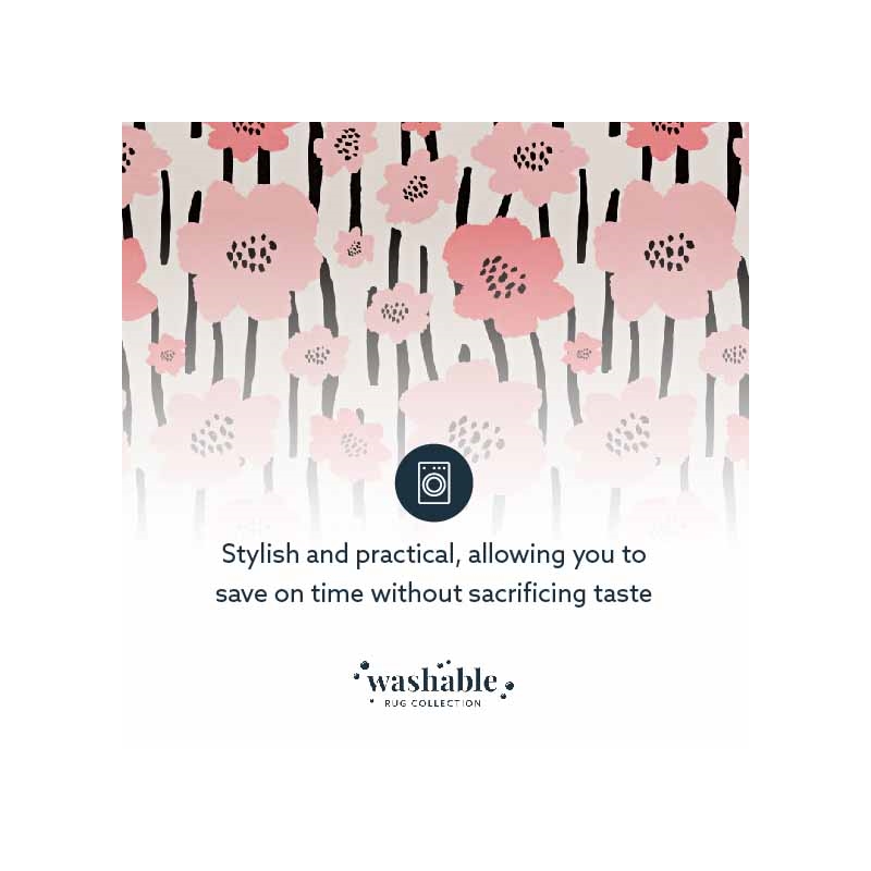 Laysan Home Transitional Washable Polyester 2'x8' Rectangle Rug in Ivory / Pink