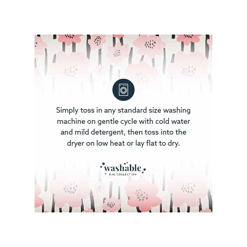 Laysan Home Transitional Washable Polyester 2'x8' Rectangle Rug in Ivory / Pink