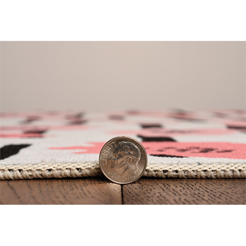 Laysan Home Transitional Washable Polyester 2'x8' Rectangle Rug in Ivory / Pink