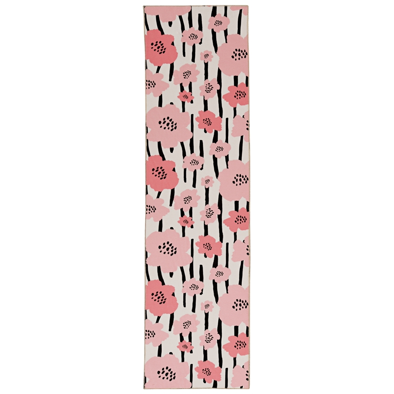 Laysan Home Transitional Washable Polyester 2'x8' Rectangle Rug in Ivory / Pink