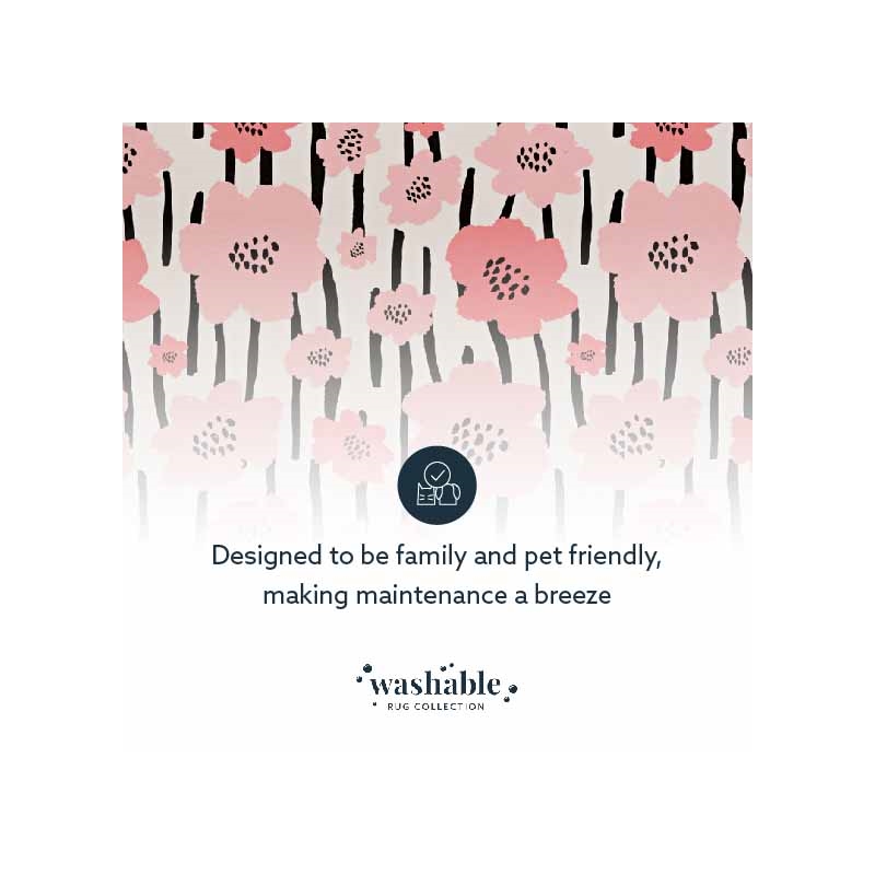 Laysan Home Transitional Washable Polyester 3'x5' Rectangle Rug in Ivory / Pink