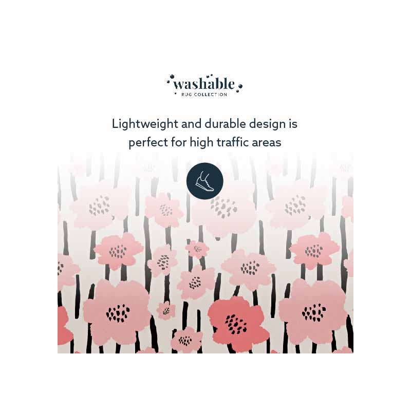 Laysan Home Transitional Washable Polyester 3'x5' Rectangle Rug in Ivory / Pink