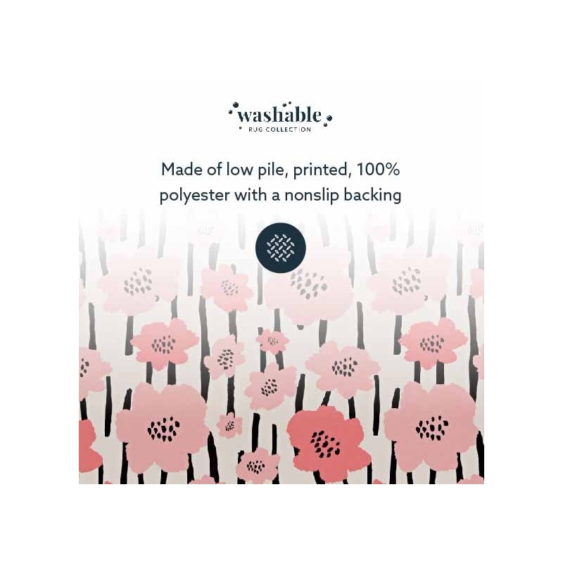 Laysan Home Transitional Washable Polyester 3'x5' Rectangle Rug in Ivory / Pink