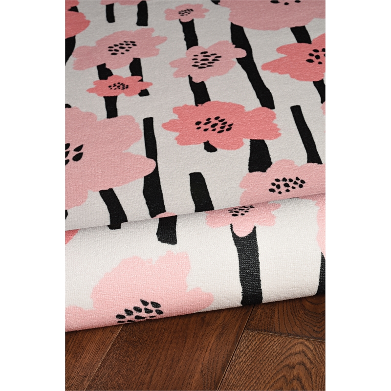 Laysan Home Transitional Washable Polyester 3'x5' Rectangle Rug in Ivory / Pink