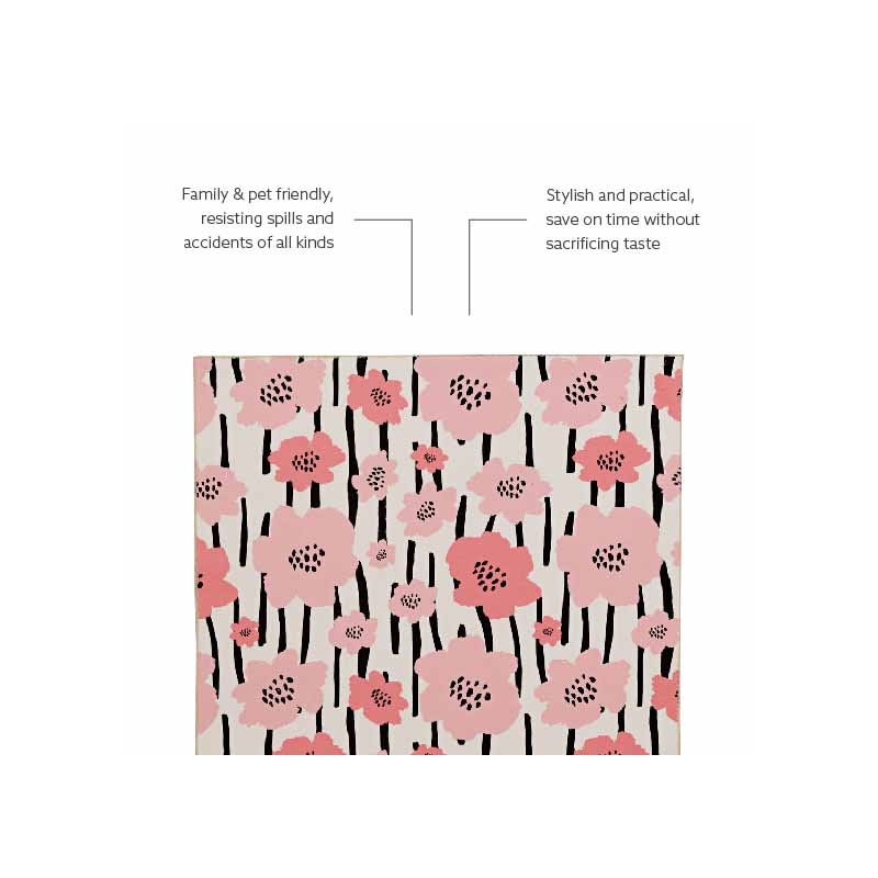 Laysan Home Transitional Washable Polyester 3'x5' Rectangle Rug in Ivory / Pink