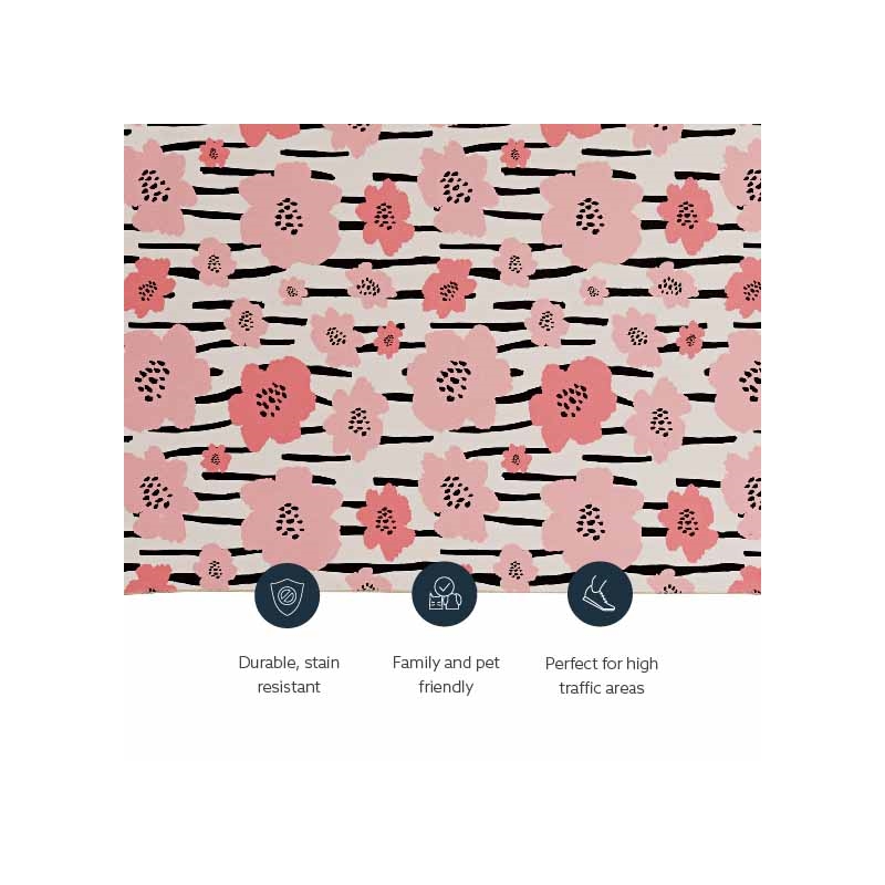 Laysan Home Transitional Washable Polyester 3'x5' Rectangle Rug in Ivory / Pink