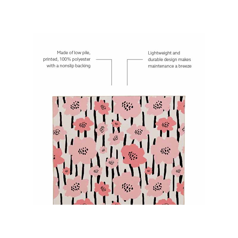 Laysan Home Transitional Washable Polyester 3'x5' Rectangle Rug in Ivory / Pink