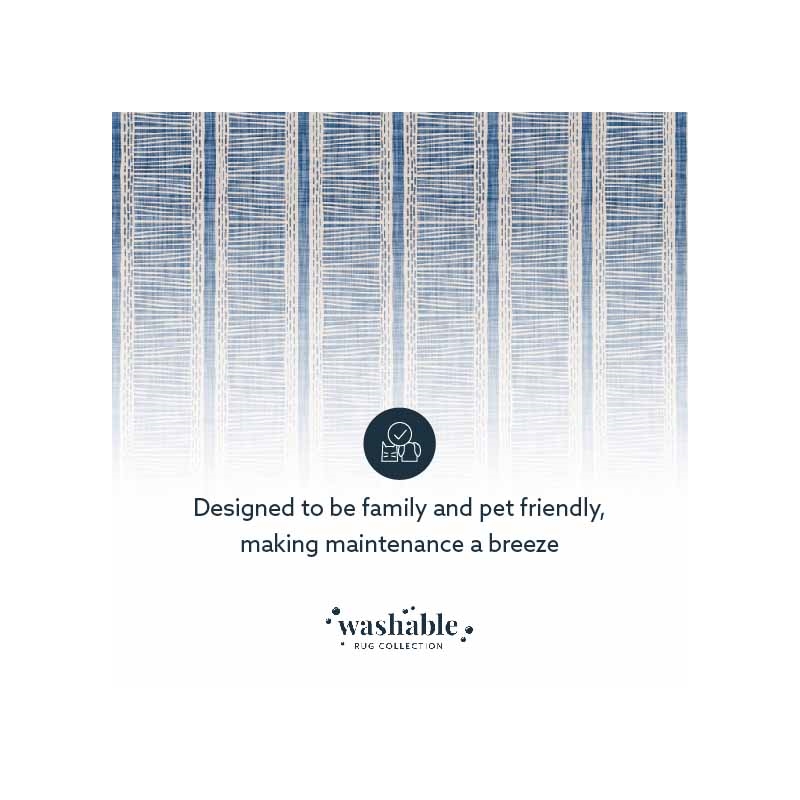 Laysan Home Transitional Washable Polyester 2'x3' Rectangle Rug in Ivory / Blue