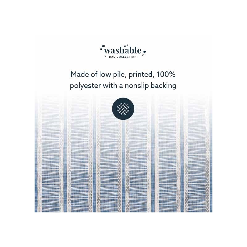 Laysan Home Transitional Washable Polyester 2'x8' Rectangle Rug in Ivory / Blue