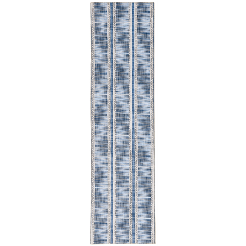 Laysan Home Transitional Washable Polyester 2'x8' Rectangle Rug in Ivory / Blue