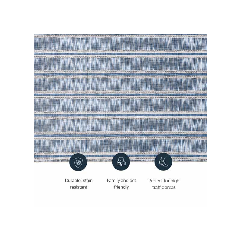 Laysan Home Transitional Washable Polyester 2'x8' Rectangle Rug in Ivory / Blue