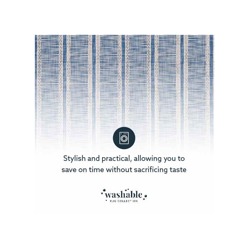 Laysan Home Transitional Washable Polyester 3'x5' Rectangle Rug in Ivory / Blue