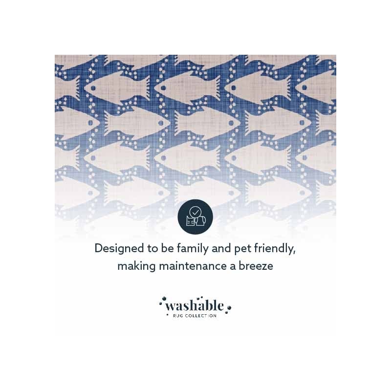 Laysan Home Transitional Washable Polyester 2'x3' Rectangle Rug in Ivory / Blue