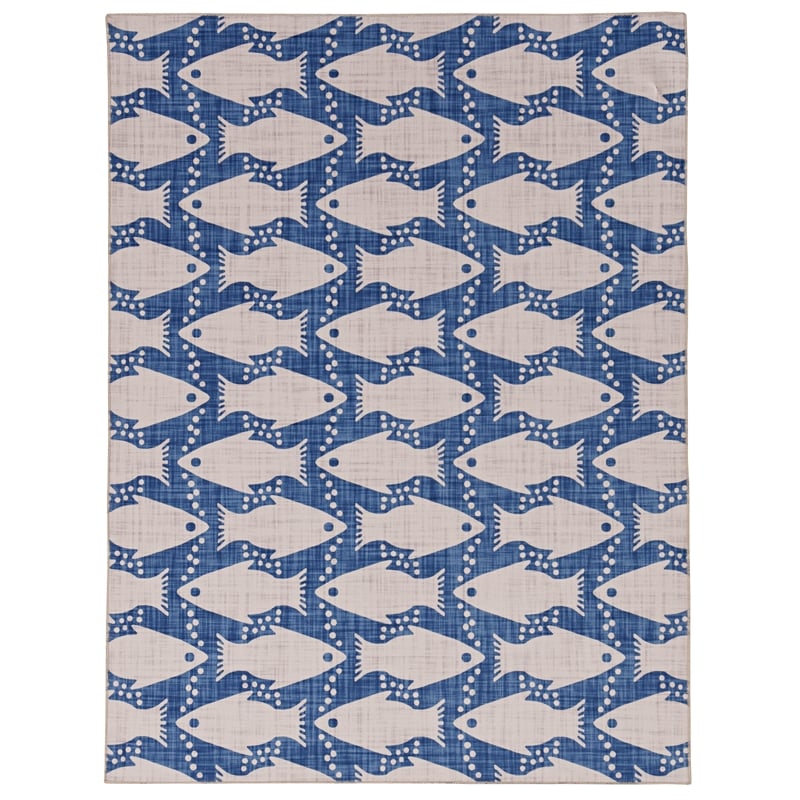 Laysan Home Transitional Washable Polyester 2'x3' Rectangle Rug in Ivory / Blue
