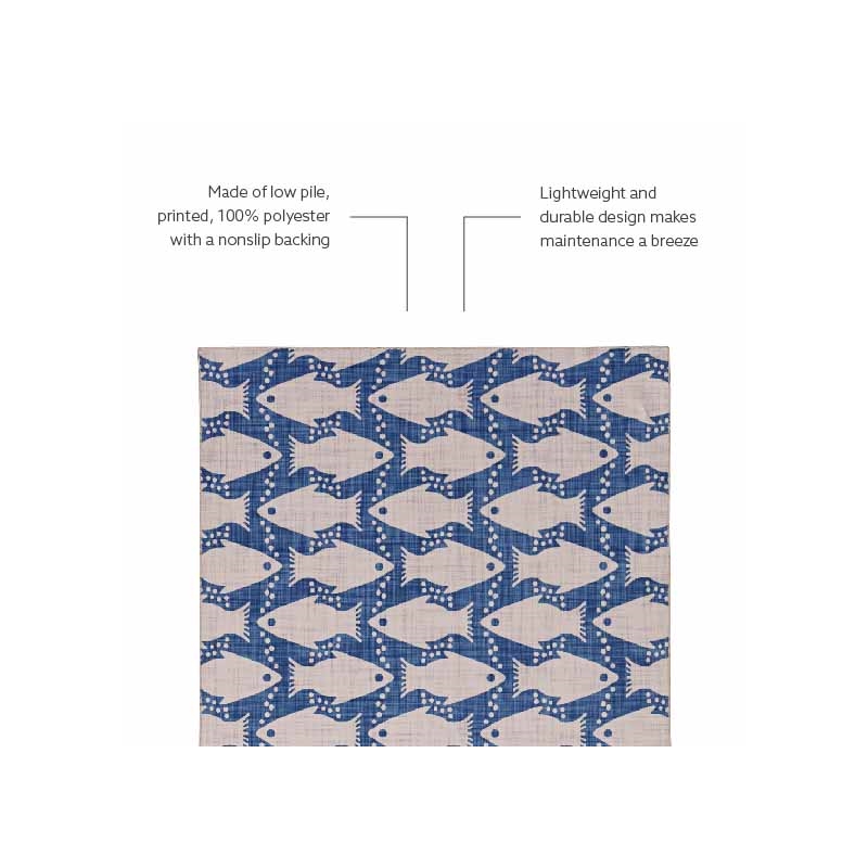 Laysan Home Transitional Washable Polyester 2'x3' Rectangle Rug in Ivory / Blue