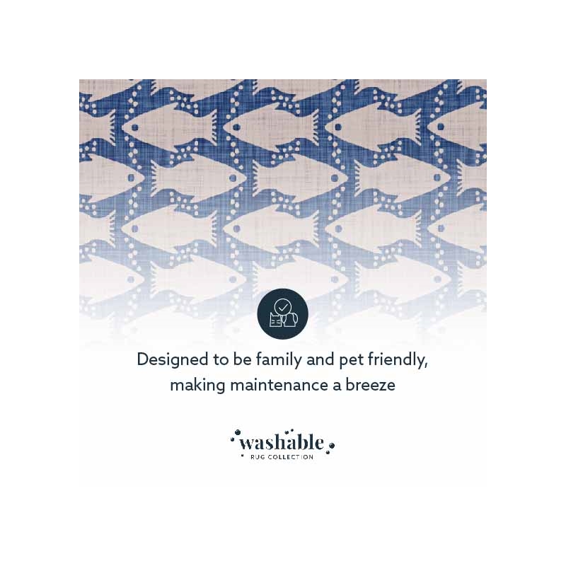 Laysan Home Transitional Washable Polyester 2'x8' Rectangle Rug in Ivory / Blue