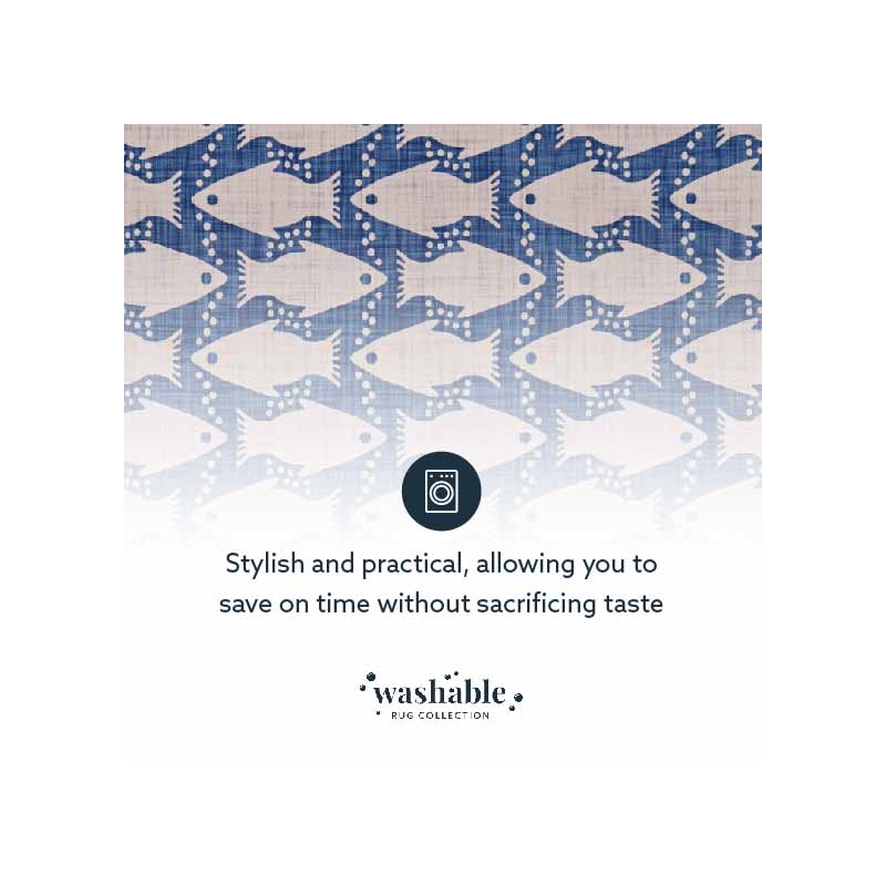 Laysan Home Transitional Washable Polyester 2'x8' Rectangle Rug in Ivory / Blue