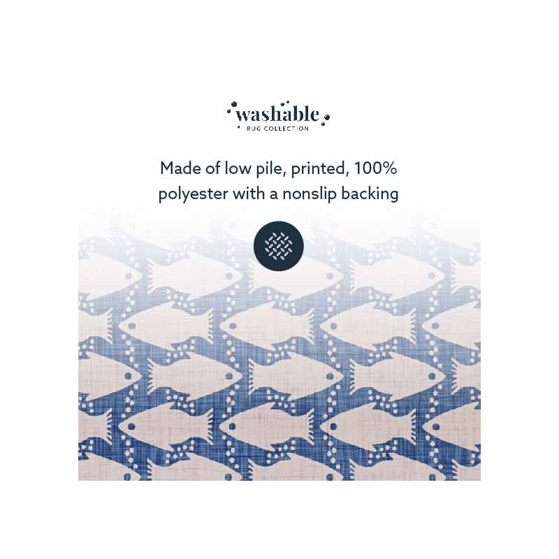 Laysan Home Transitional Washable Polyester 2'x8' Rectangle Rug in Ivory / Blue