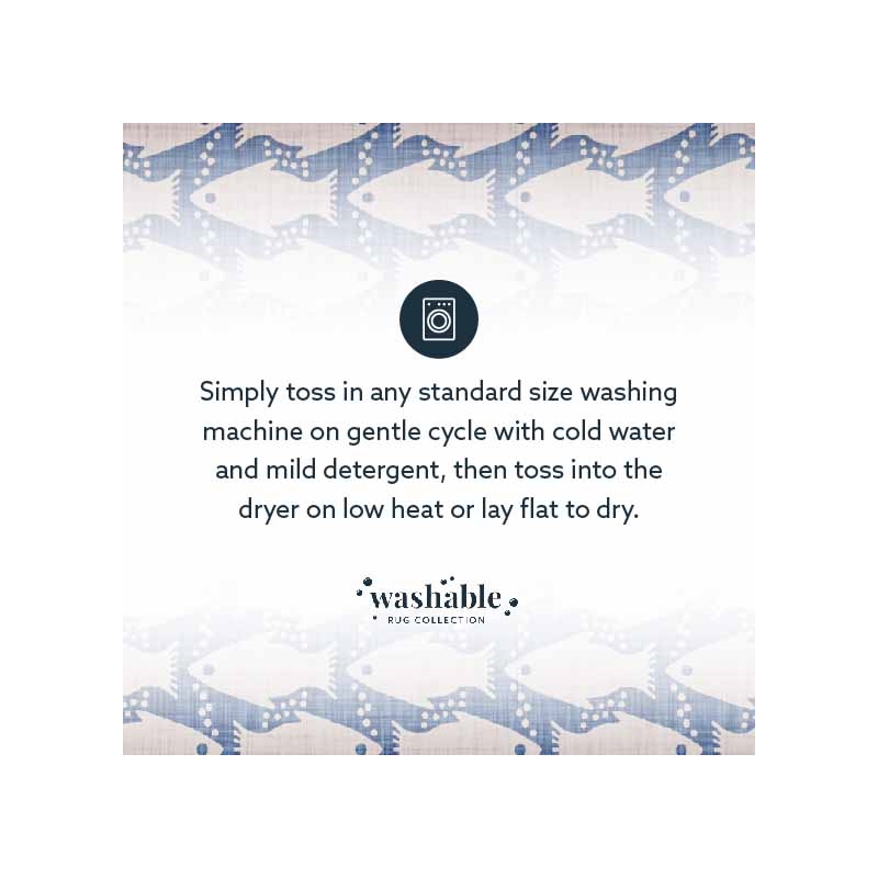 Laysan Home Transitional Washable Polyester 2'x8' Rectangle Rug in Ivory / Blue