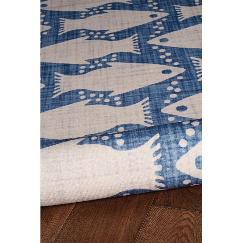 Laysan Home Transitional Washable Polyester 2'x8' Rectangle Rug in Ivory / Blue