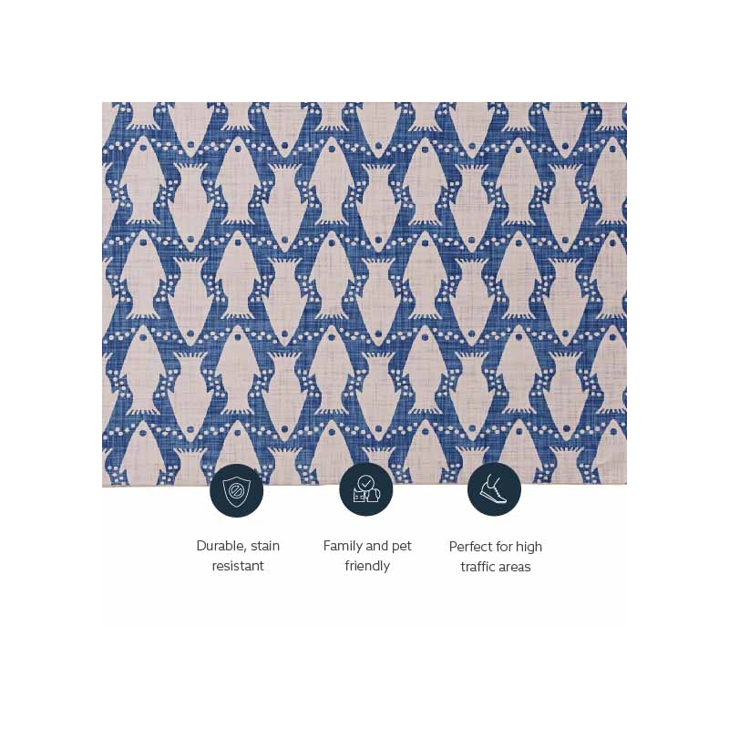 Laysan Home Transitional Washable Polyester 2'x8' Rectangle Rug in Ivory / Blue