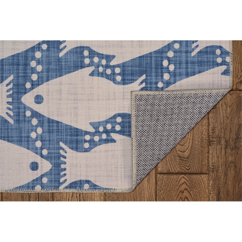 Laysan Home Transitional Washable Polyester 5'x7' Rectangle Rug in Ivory / Blue
