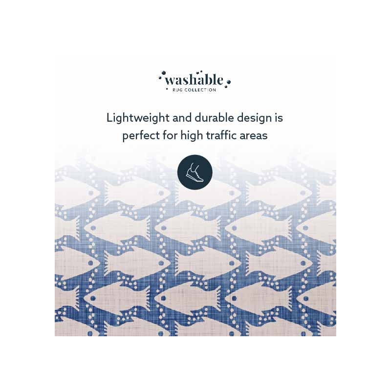 Laysan Home Transitional Washable Polyester 5'x7' Rectangle Rug in Ivory / Blue