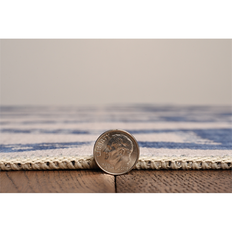 Laysan Home Transitional Washable Polyester 5'x7' Rectangle Rug in Ivory / Blue