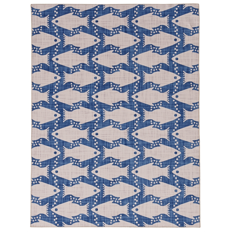 Laysan Home Transitional Washable Polyester 5'x7' Rectangle Rug in Ivory / Blue