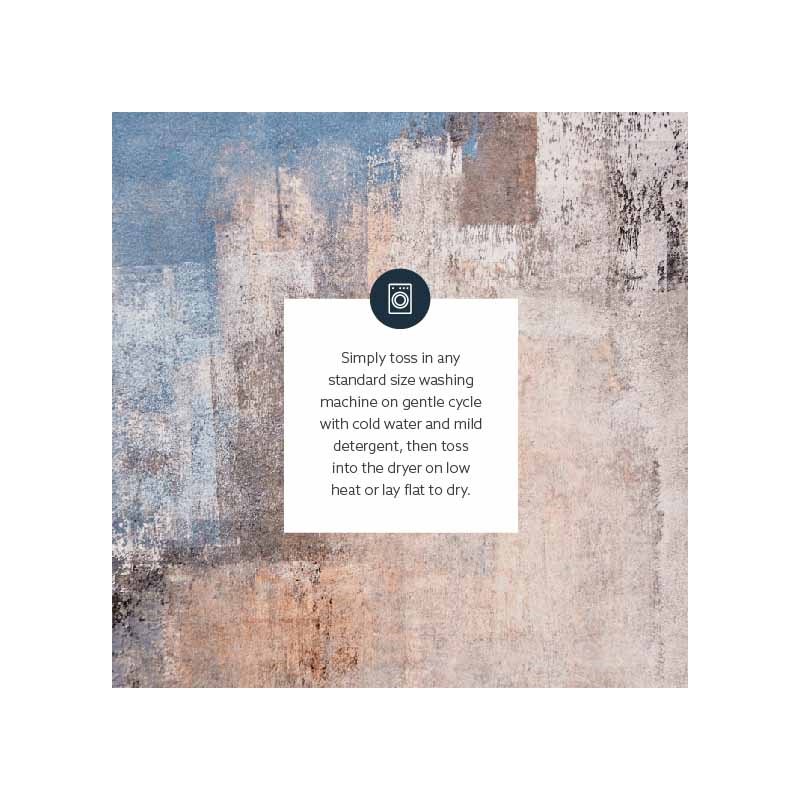 Laysan Home Transitional Washable Polyester 3'x5' Rectangle Rug in Beige / Blue