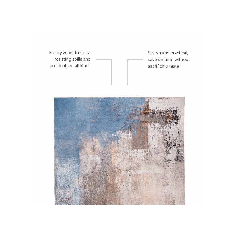 Laysan Home Transitional Washable Polyester 3'x5' Rectangle Rug in Beige / Blue