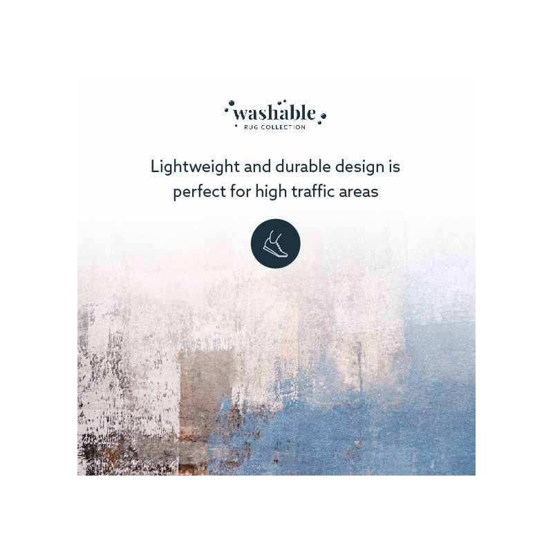 Laysan Home Transitional Washable Polyester 5'x7' Rectangle Rug in Beige / Blue