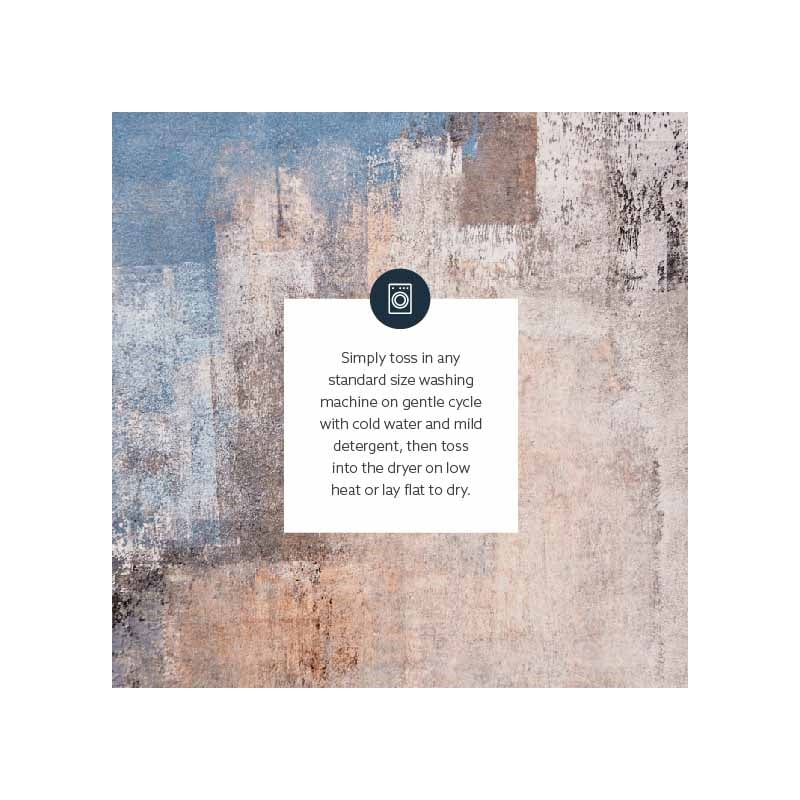 Laysan Home Transitional Washable Polyester 5'x7' Rectangle Rug in Beige / Blue