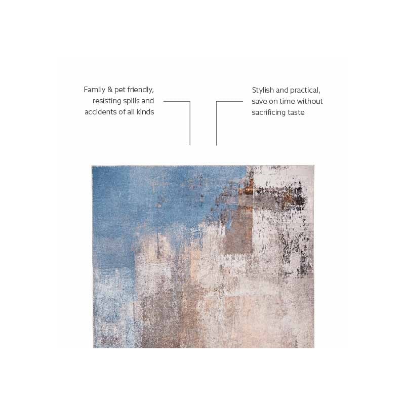 Laysan Home Transitional Washable Polyester 5'x7' Rectangle Rug in Beige / Blue