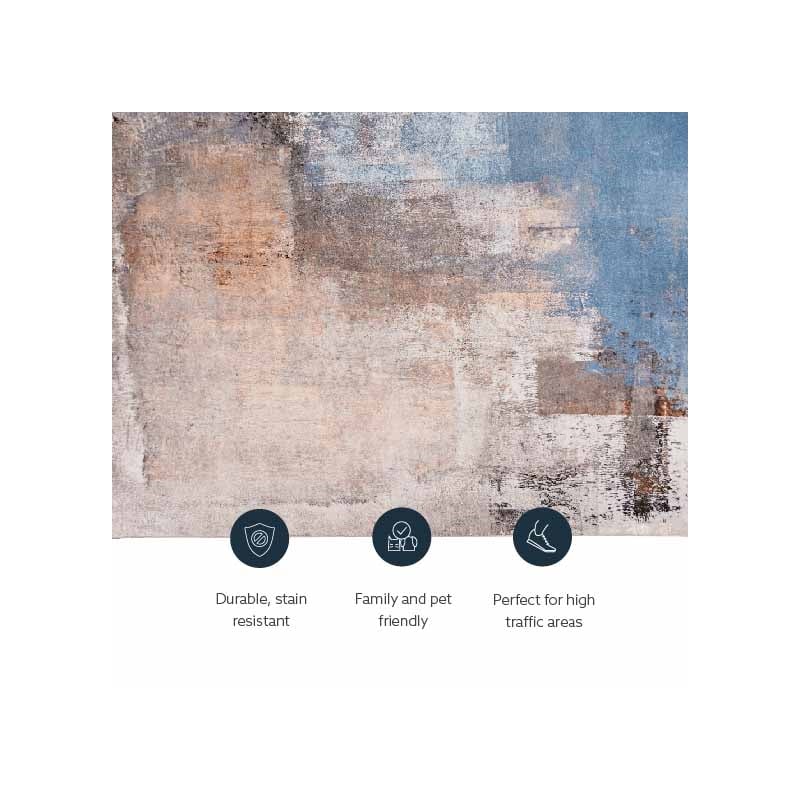 Laysan Home Transitional Washable Polyester 5'x7' Rectangle Rug in Beige / Blue