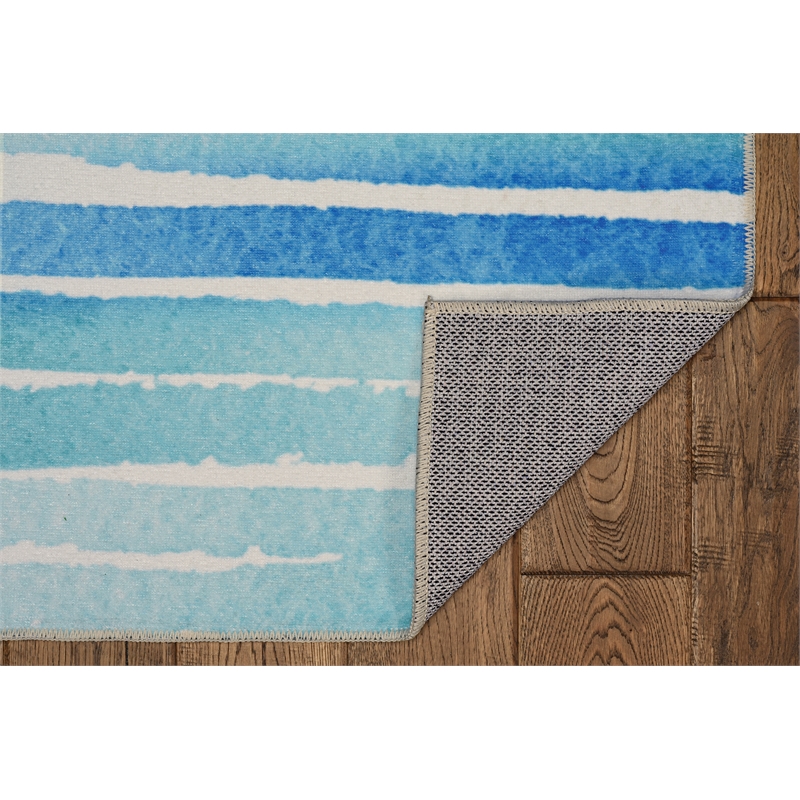 Laysan Home Transitional Washable Polyester 2'x3' Rectangle Rug in Ivory / Blue