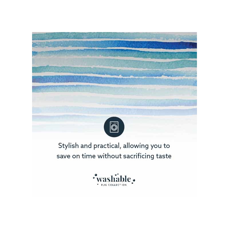 Laysan Home Transitional Washable Polyester 2'x8' Rectangle Rug in Ivory / Blue