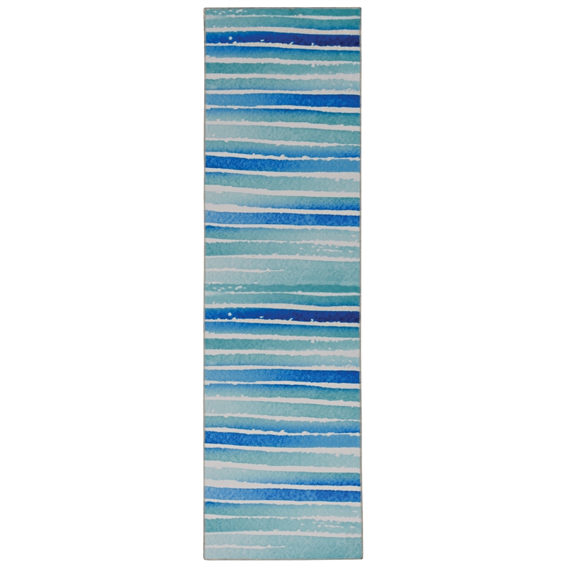 Laysan Home Transitional Washable Polyester 2'x8' Rectangle Rug in Ivory / Blue