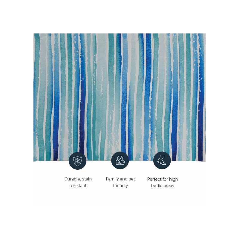 Laysan Home Transitional Washable Polyester 2'x8' Rectangle Rug in Ivory / Blue