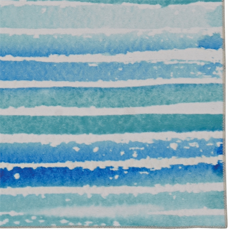 Laysan Home Transitional Washable Polyester 2'x8' Rectangle Rug in Ivory / Blue