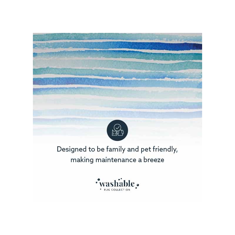 Laysan Home Transitional Washable Polyester 3'x5' Rectangle Rug in Ivory / Blue