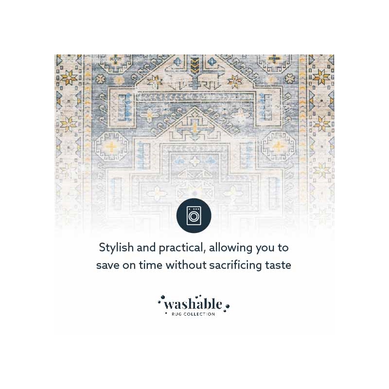 Laysan Home Transitional Washable Polyester 2'x8' Rectangle Rug in Gray / Beige