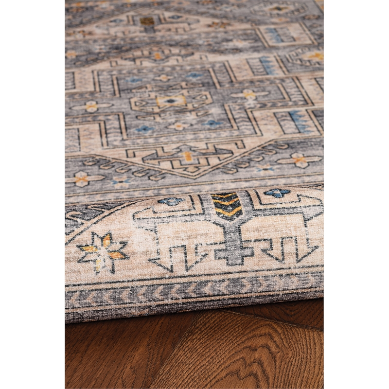 Laysan Home Transitional Washable Polyester 2'x8' Rectangle Rug in Gray / Beige