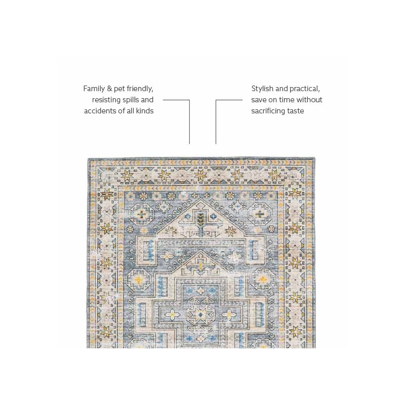 Laysan Home Transitional Washable Polyester 2'x8' Rectangle Rug in Gray / Beige