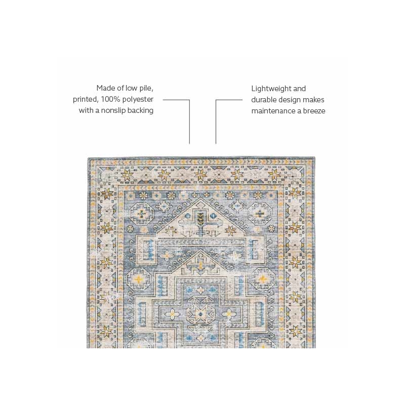 Laysan Home Transitional Washable Polyester 2'x8' Rectangle Rug in Gray / Beige