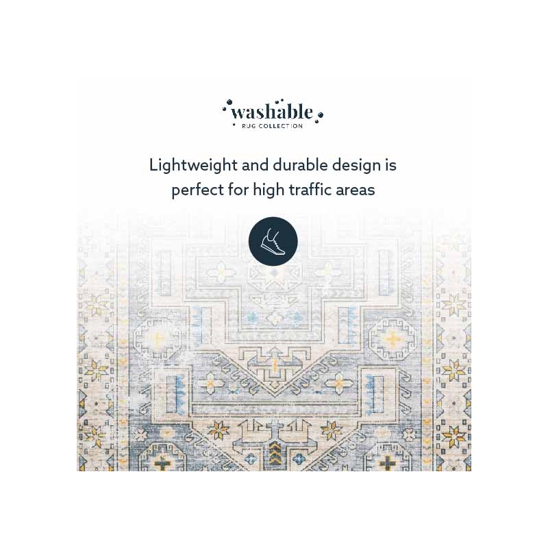 Laysan Home Transitional Washable Polyester 3'x5' Rectangle Rug in Gray / Beige