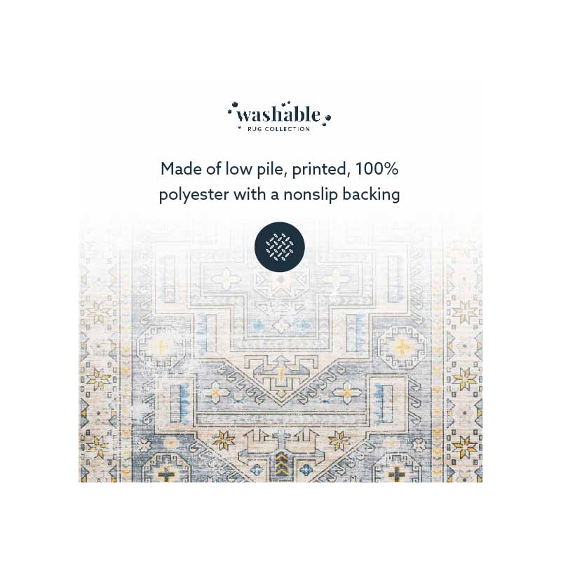 Laysan Home Transitional Washable Polyester 3'x5' Rectangle Rug in Gray / Beige