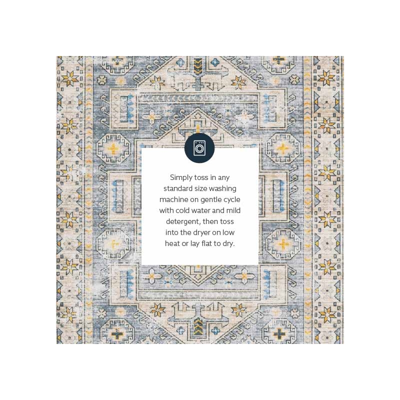 Laysan Home Transitional Washable Polyester 3'x5' Rectangle Rug in Gray / Beige