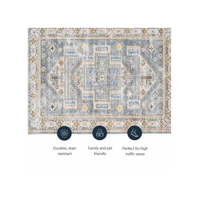 Laysan Home Transitional Washable Polyester 5'x7' Rectangle Rug in Gray / Beige