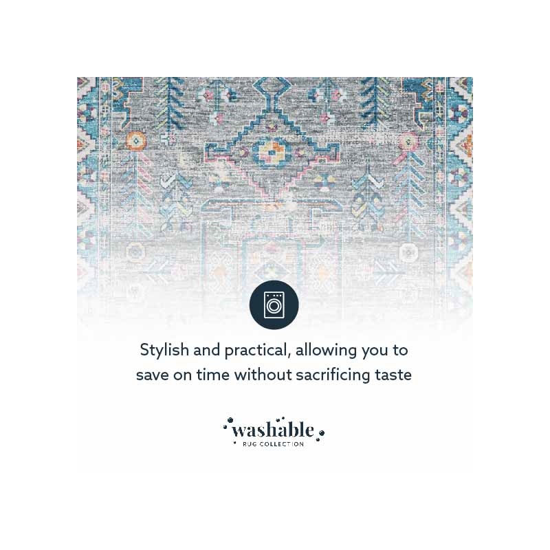 Laysan Home Transitional Washable Polyester 2'x3' Rectangle Rug in Gray / Green